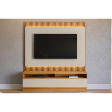 Imagem de Home P/ Tv Até 70 Pol São Paulo C/ 2 Gavetas 198x180cm Tauari/off White Fosco - Linea Brasil
