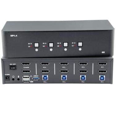 Imagem de KVM Switch 2 monitores 4 computadores, switch DisplayPort 8K com USB 3.0, conector, 4 computadores compartilham um conjunto de teclado, mouse, suporta Windows/Mac/Linux (KVM-DP4-2)