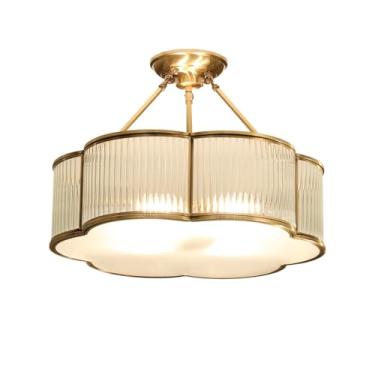 Imagem de MIXL - Luminária de teto semi-embutida moderna, lustre decorativo floral de montagem embutida, lâmpada de teto de vidro em forma de flor, luminária de teto fechada para quarto, sala de estar, sala de