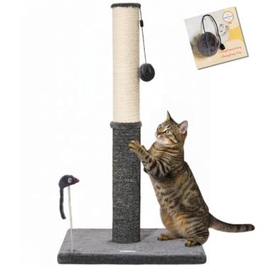 Imagem de Happi N Pets Poste arranhador para gatos de 75 cm de altura, arranhador para gatos internos, poste de arranhador de sisal e poste de carpete em um, arranhador estável para gatos com dois brinquedos