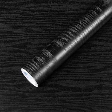 Imagem de COSNIGHT Papel de parede autoadesivo de madeira preta, papel de parede autoadesivo para gaveta de bancada, prateleira, armário, fácil de limpar, 40 cm x 400 cm