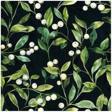 Imagem de Papel de parede de folha verde, papel de contato amigável ao locatário preto oliveira para armário, gaveta e forro de prateleira, decoração de parede removível botânica para cozinha, banheiro e quarto