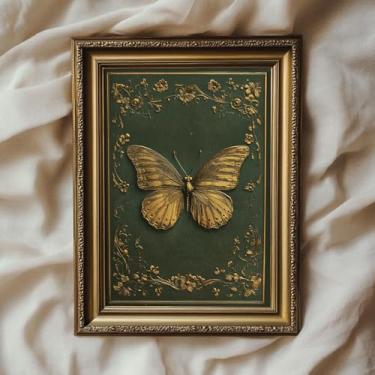 Imagem de Mastraxin Arte de parede em tela de borboleta vintage verde branco linda decoração de parede de borboleta Cottagecore retrô pintura de mariposa retrô requintada natureza impressões de imagens 40,6 x