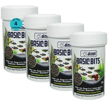 Imagem de Alcon basic bits 30g para peixes tropicais kit com 4