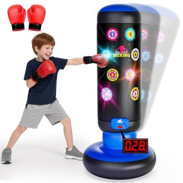 Imagem de Saco de pancadas infantil inteligente com luzes LED, feedback sonoro e pontuação – 4 modos interativos para foco, fitness e diversão, idades 4-12