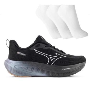 Imagem de Tênis Mizuno Base Prime Masculino + 3 Pares de Meias, 41, Preto, Cinza