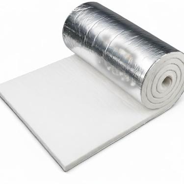 Imagem de Sasylvia Cobertor de fibra cerâmica 2,5 cm x 61 cm x 243,8 cm com revestimento de folha de alumínio 8# 2400 F isolamento de fibra cerâmica para forno de forno chaminé lareira HVAC solda forno fogão