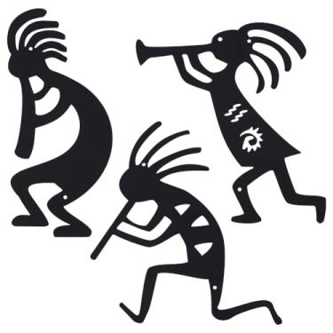 Imagem de WADORN 3 peças de metal preto Kokopelli arte de parede nativo americano decoração de parede impermeável sudoeste decoração de parede para escritório varanda quarto Hanukkah Páscoa deserto tema