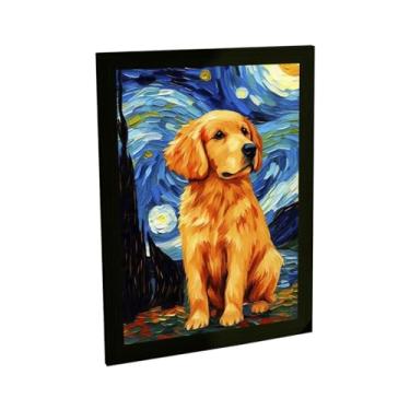 Imagem de Quadro Decorativo Cachorro Cão Na Noite Estrelada De Van Gogh Golden Decoração Poster Quarto Sala