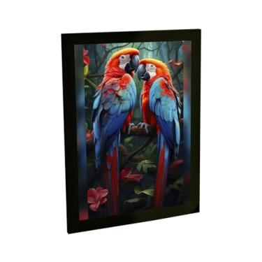 Imagem de Quadro Decorativo Casal De Araras Ilustração Colorida Decoração Poster Quarto Sala