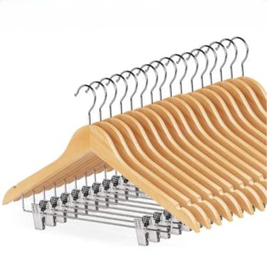 Imagem de KIT 10 Cabide de Madeira com Presilha Adulto para Guarda Roupa Organizador(10 CABIDES PRESILHA)