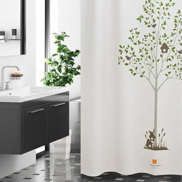 Imagem de onesevennine Cortina de chuveiro de designer coreana – Sem costura, resistente à água (180 cm L x 188 cm C) A árvore – Inclui 12 ganchos de plástico para fácil configuração