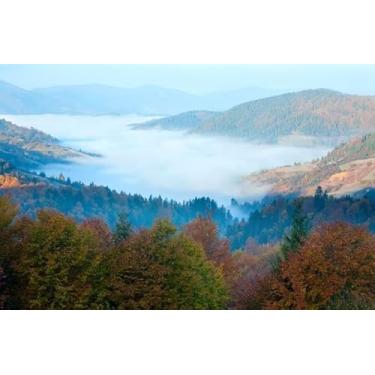 Imagem de Quadro Decorativo com Estampa Autumn Misty Morning Mountain Valley Carpathian Ukraine 50 x 50 Papel 1 unidade