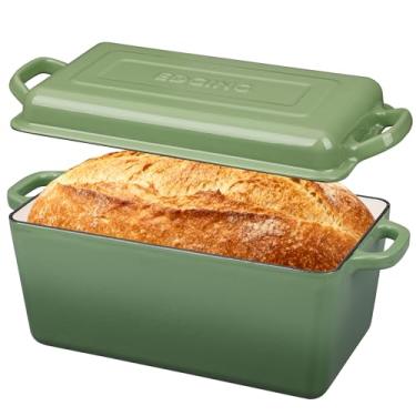 Imagem de EDGING CASTING Forno holandês de ferro fundido esmaltado, forno de pão oblongo para assar pão de fermento, assadeira, alças duplas, seguro para forno, 4 quartos, verde pistache