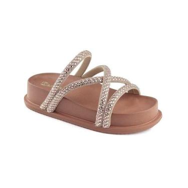 Imagem de Tamanco Feminino Santinelli Papete Tiras Trançadas Bege 36