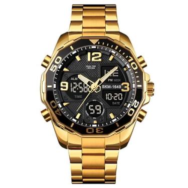 Imagem de Relógio Masculino 1649 Grande AnaDigi Analógico Digital Multifuncional Original Cronômetro Timer Calendário Ponteiro Luminoso Luz Led Noturna (Dourado)