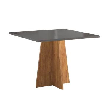 Imagem de Mesa de Jantar 4 Lugares Quadrada Tampo de Mdp sem Vidro Bariloche Mel/Cinza Brilho