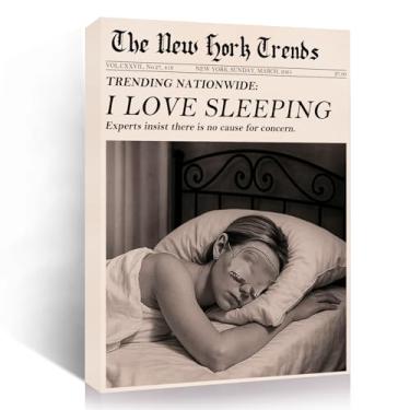 Imagem de Tela emoldurada de arte de parede feminista retrô preta e branca, estampa vintage funky girl sleeping para mulheres, estética de dormitório feminino, decoração de quarto e casa, ideia de presente