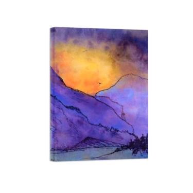 Imagem de Paisagem Abstrata Pôster Famosas Pinturas-Reprodução em Tela-Imagem Decoração Sala de Estar(Purple Mountain) 50x70cm-19x27in Tela Embrulhada