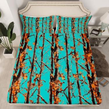 Imagem de Erosebridal Jogo de lençol solteiro, camuflagem azul-petróleo, retrô, floresta, campo, caçada na floresta rústica, para crianças, meninos e adultos, lençol com elástico para decoração de cabana, 2