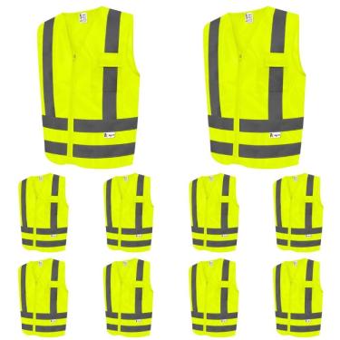 Imagem de Kit 10 Colete De Segurança Refletivo Com Bolso Colete Sinalização Fluorescente Kalipso