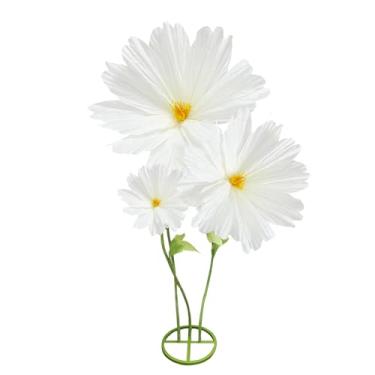 Imagem de 3 peças de decorações de flores falsas de margaridas gigantes, decoração de fundo de flores artificiais grandes de 2,5 m, à prova d'água, 3D, grande, realista, conjunto de flores falsas para casa