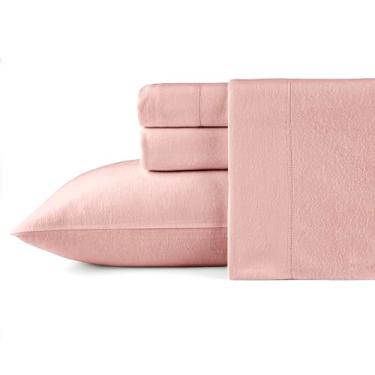 Imagem de Pointehaven Conjunto de lençóis com bolso profundo de flanela rosa suave 180 g/m², 3 peças, solteiro extra longo