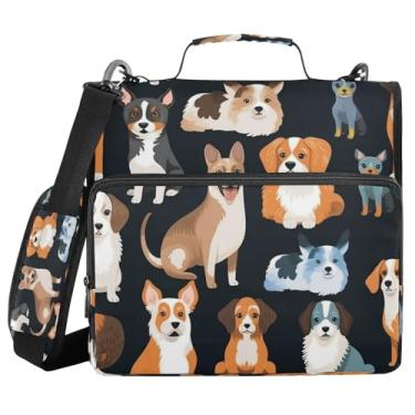 Imagem de Fichário de 3 anéis com zíper com alça de ombro para escola, vários bolsos, organizador de documentos, animal e cachorro