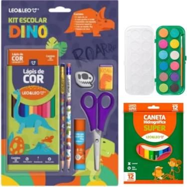 Imagem de Kit Escolar Volta As Aulas Completo Com Lápis Apontador Tesoura Caneta Hidrográfica e Aquarela