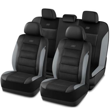 Imagem de Skechers Capas de assento resfriadas a ar e de espuma de memória, couro premium com capas de assento de carro de malha EVA, conjuntos completos de capa de assento, conforto automotivo compatível com