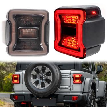 Imagem de KAKABAS Luzes traseiras de LED compatíveis com Jeep Wrangler JL 2018-2024 com seta de luz reversa, luzes de marcha lateral, lente fumê (1 par)