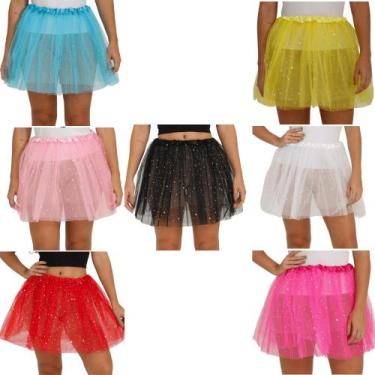 Imagem de Saia Tule Adulto 40cm com Brilho Estrela para Carnaval Festa - Abrakad
