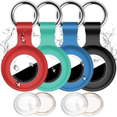 Imagem de Pacote com 4, suporte de Airtag IPX8 à prova d'água [policarbonato + silicone] com chaveiro Air Tag para Apple Air Tags, corpo inteiro à prova de choque [antiarranhão] Air-Tags GPS Localizadores de