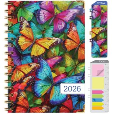 Imagem de Agenda Hardcover 2026, 14 cm x 20 cm: 14 meses (novembro de 2025 a dezembro de 2026), agenda mensal diária, agenda anual, marcador de livro, pasta de bolso e conjunto de notas adesivas (borboletas