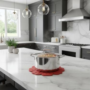 Imagem de Descanso De Panela Silicone Apoio Flowers 15 cm Kit c 4 unidades (Salmão)