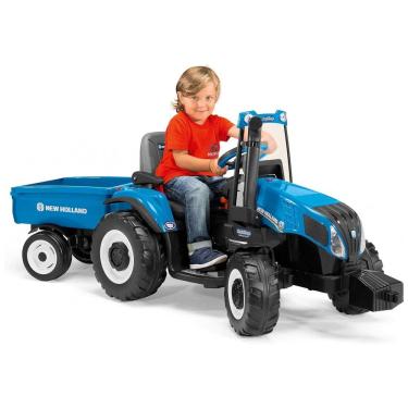 Imagem de Trator com Reboque Elétrico Infantil Peg Perego New Holland T8 12 Volts, Azul