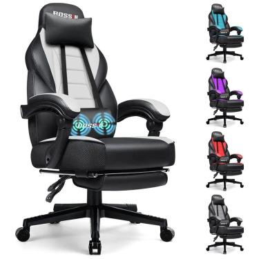 Imagem de BOSSIN Cadeira de Escritório Gamer Reclinável e Ergonômica com Apoio para Lombar, Branca