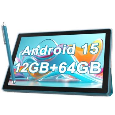 Imagem de Mesa Android 2 em 1 de 25 cm com capa protetora para tablets e caneta Stylus para Android 15, tablet 5G, WiFi-6, 1280 x 800, tela IPS full HD, 6000 mAh, 64 GB de ROM + 12 GB de RAM (4 + 8 virtuais