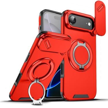 Imagem de Dteck Capa de telefone à prova de choque para iPhone 17 Air (6,5 polegadas, versão 2025) com capa deslizante para câmera, suporte de anel giratório, compatível com acessório MagSafe, capa magnética