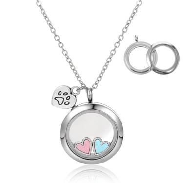 Imagem de YBEATY Colar memorial de pele de animal de estimação cão gato cinzas cabelo lembrança colar pequeno transparente círculo corrente pet urna pingente memorial joia para mulheres homens frasco lembrança