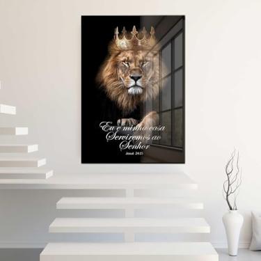Imagem de Quadro Decorativo com Moldura e Acrilico Cristal Vidro Leão de Judá Versículo Sala Quarto Hall