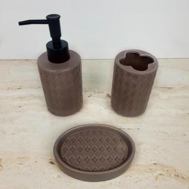 Imagem de Kit Banheiro 3 Lavabo Peças Cerâmica Porta Escova Sabonete BEGE