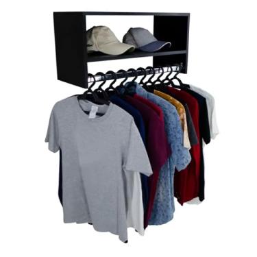Imagem de Cabideiro Arara de Parede para Roupas 60cm com Nicho Madeira MDF Metal Quarto Closet Loja (Preto)