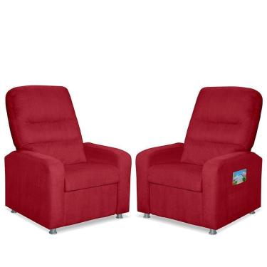 Imagem de Kit 02 Poltrona Do Papai Reclinável Confortável Suede Vermelho