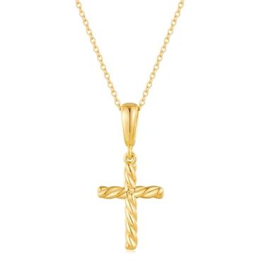 Imagem de INNERDIVA Colar de cruz de ouro para mulheres, colar com pingente de cruz de corda torcida, delicado, crucifixo cristão, joias presentes