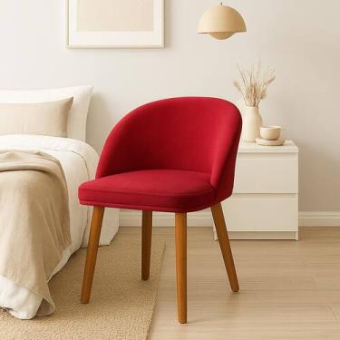 Imagem de Cadeira Lua Slim Decorativa Tecido Veludo Pés Palito - Pétala, VERMELH