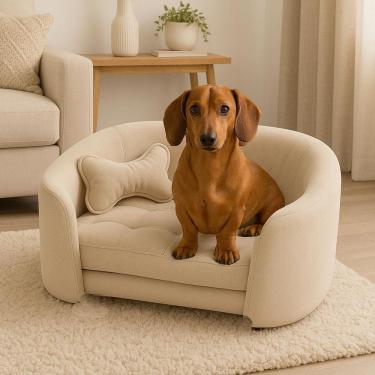 Imagem de Poltrona Cama Pet Luxo Mell Veludo Premium Para Cães E Gatos Bege