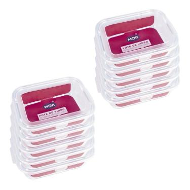 Imagem de Kit 10 Potes Hermético Marmita de Vidro Retangular 640ml Mor