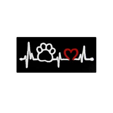 Imagem de Pata de cachorro com coração eletrocardiograma remendo para cães de serviço colete bordado/arreios crachá prendedor emblema gancho e laço