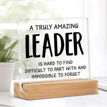 Imagem de Leader Appreciation Gifts Thank You Gifts for Boss Mentor a Truly Amazing Leader Is Hard to Find Placa decorativa de mesa transparente placa de acrílico de liderança com suporte de madeira para
